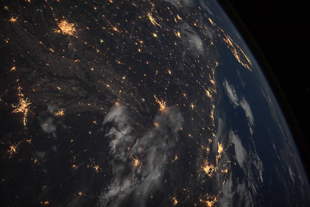 The Earth is shown at night in this undated photo captured from the International Space Station.