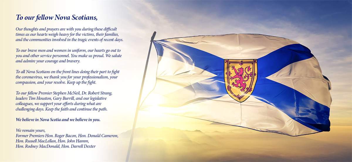 An open letter signed by six former premiers commends frontline workers, first responders and political leaders in Nova Scotia.