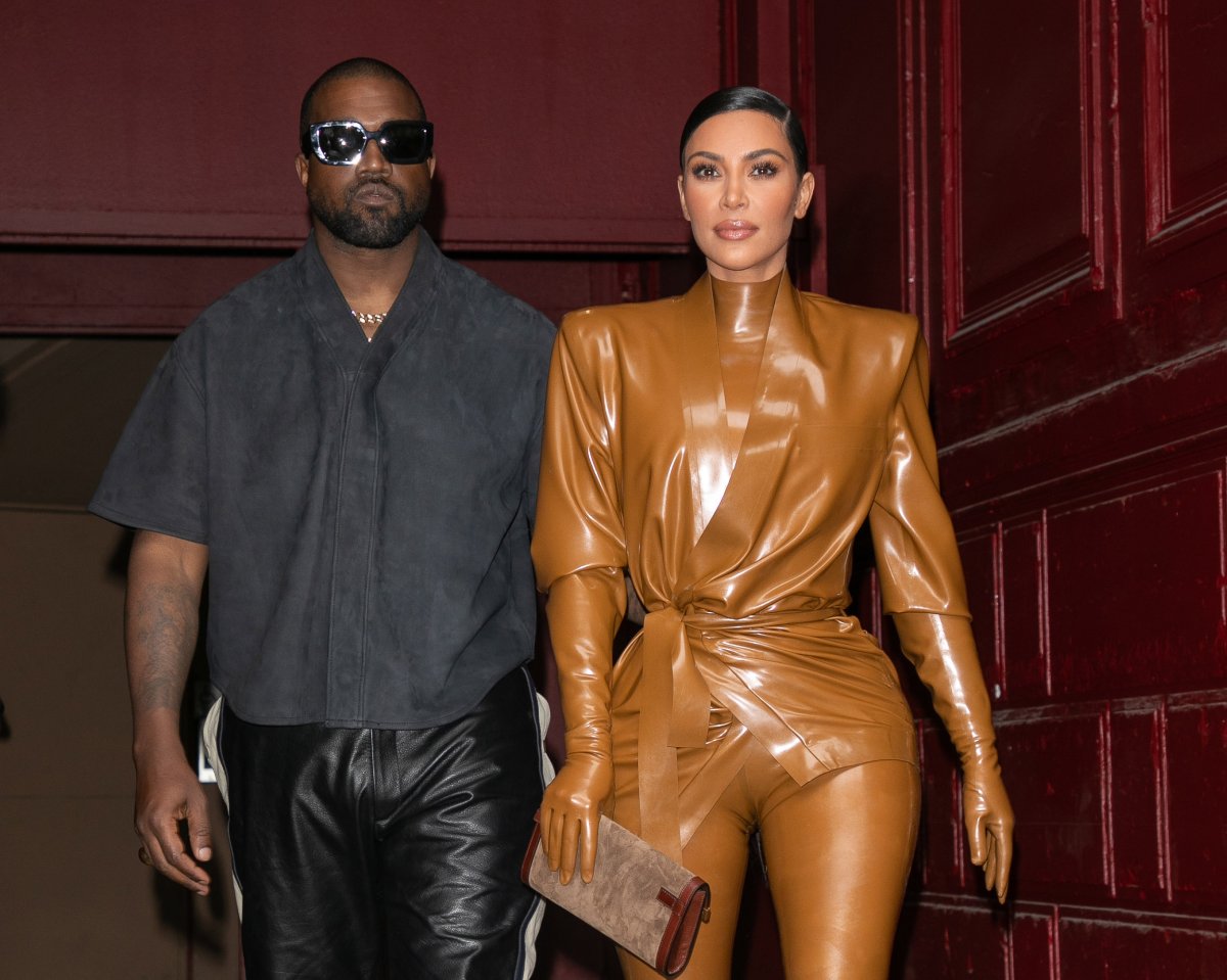 Kim Kardashian West and husband Kanye West leave K.West's Sunday Service At Theatre Des Bouffes Du Nord - Paris Fashion Week Womenswear Fall/Winter 2020/2021 on March 01, 2020 in Paris, France.