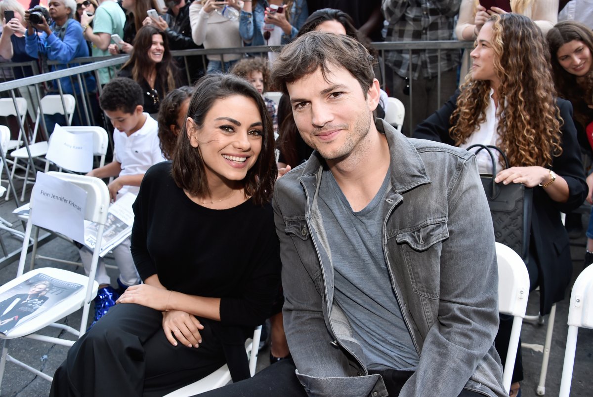 Actors Mila Kunis (L) and Ashton Kutcher at the Zoe Saldana Walk Of Fame Star Ceremony on May 3, 2018 in Hollywood, Calif.