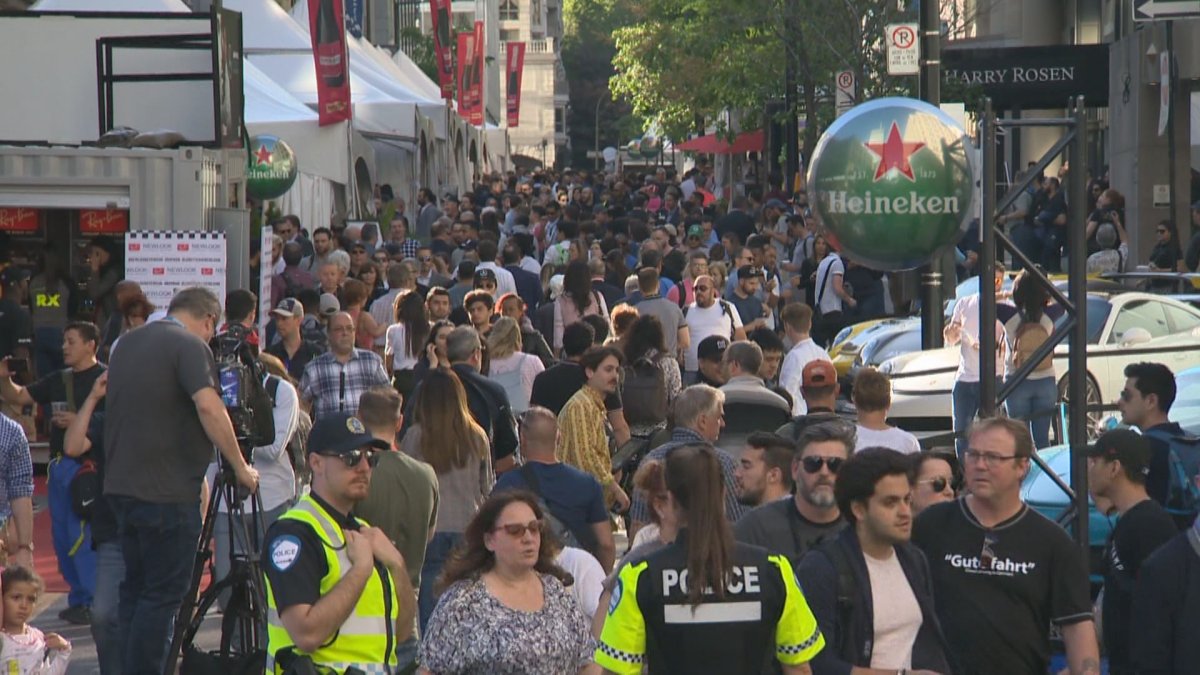 In this file photo, crowds gather in downtown Montreal for Grand Prix festivities. All festivities in Montreal have been cancelled until July 2 amid the coronavirus outbreak. Tuesday, April 7, 2020.