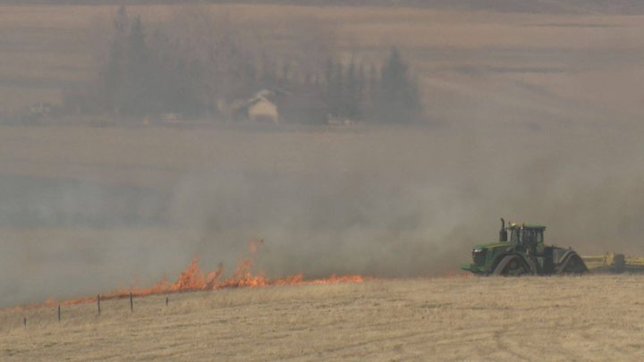 Crews responded to a grass fire in Rocky View County that spread to Calgary on Sunday, April 26, 2020.