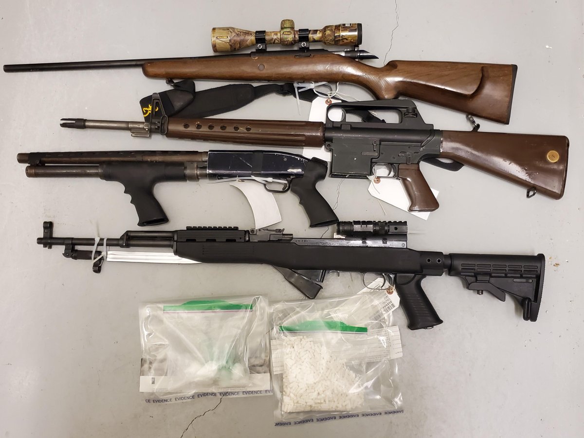 Weapons and drugs RCMP say were seized from a home in Lake St. Martin First Nation on Sunday.