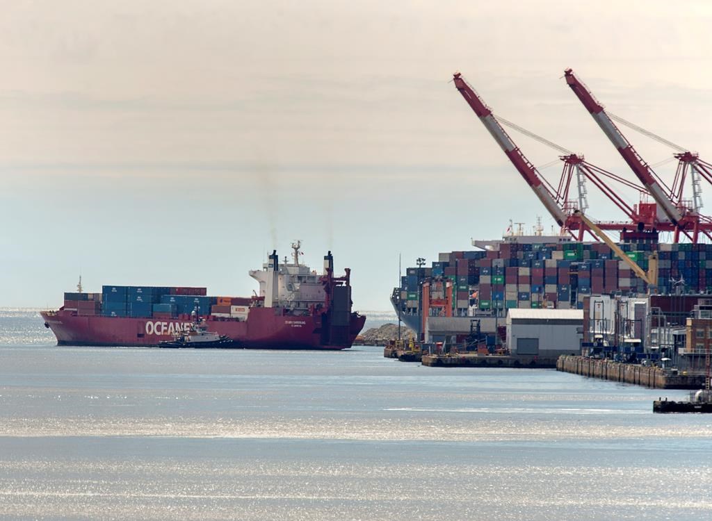 The Oceanex Sanderling arrives at the South End Container Terminal in Halifax on Wednesday, April 8, 2020. Oceanex runs weekly trips from Montreal and Halifax to St. John's and claim their weekly losses are in the millions due to a drop in volumes caused by the COVID-19 pandemic. The company delivers 75 per cent of all goods to the heavily populated St. John's area and is seeking federal assistance to maintain their service.