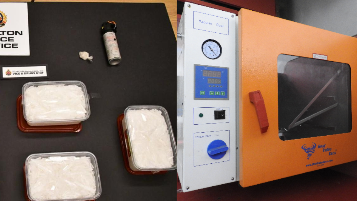 A Hamilton couple are facing multiple charges after police seized $750,000 of meth, guns and drug making equipment from two locations in the city on April 6, 2020.