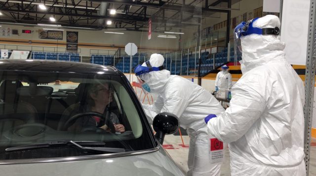 About 60 people are being tested every day at the drive thru COVID-19 testing site based at the Dave Andreychuk Mountain Arena.