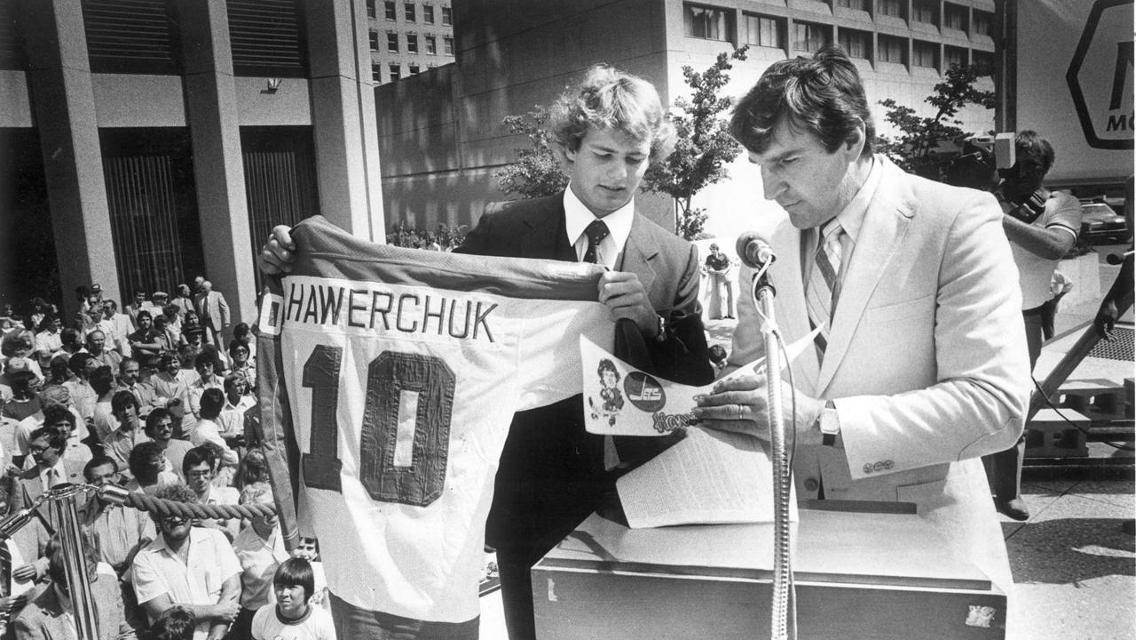 Dale Hawerchuk at Portage and Main, 1981.