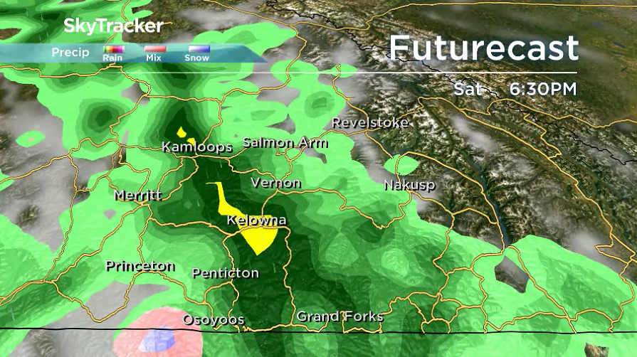 Heavier pockets of rain are expected to slide into the Okanagan on Saturday.