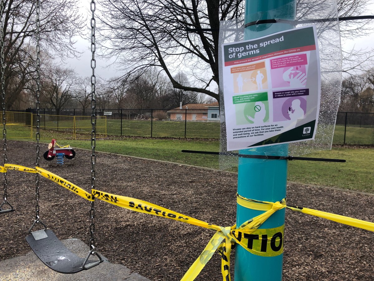 Playground atGibbons Park in London Ont. blocked off because of COVID-19 closures