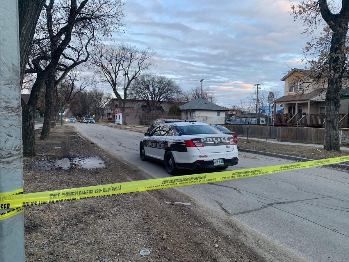 Winnipeg police at the scene of a violent fight on Flora Avenue April 20.