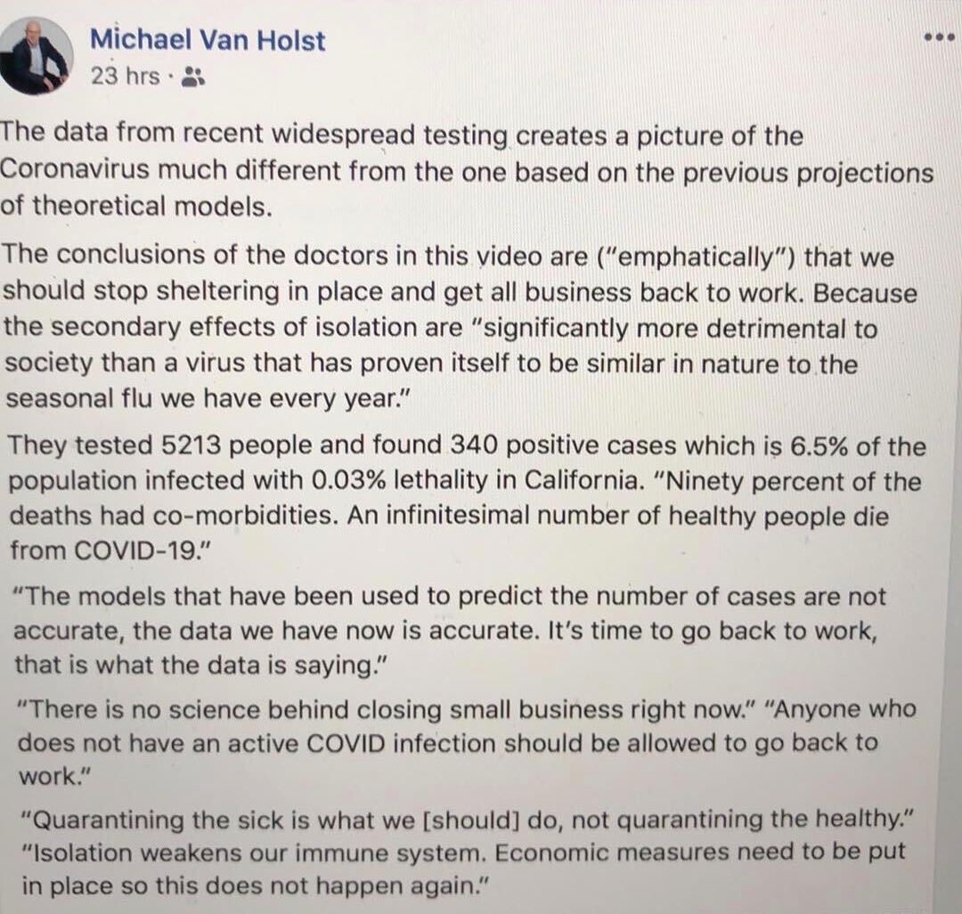 Screenshot of Michael van Holst Facebook post