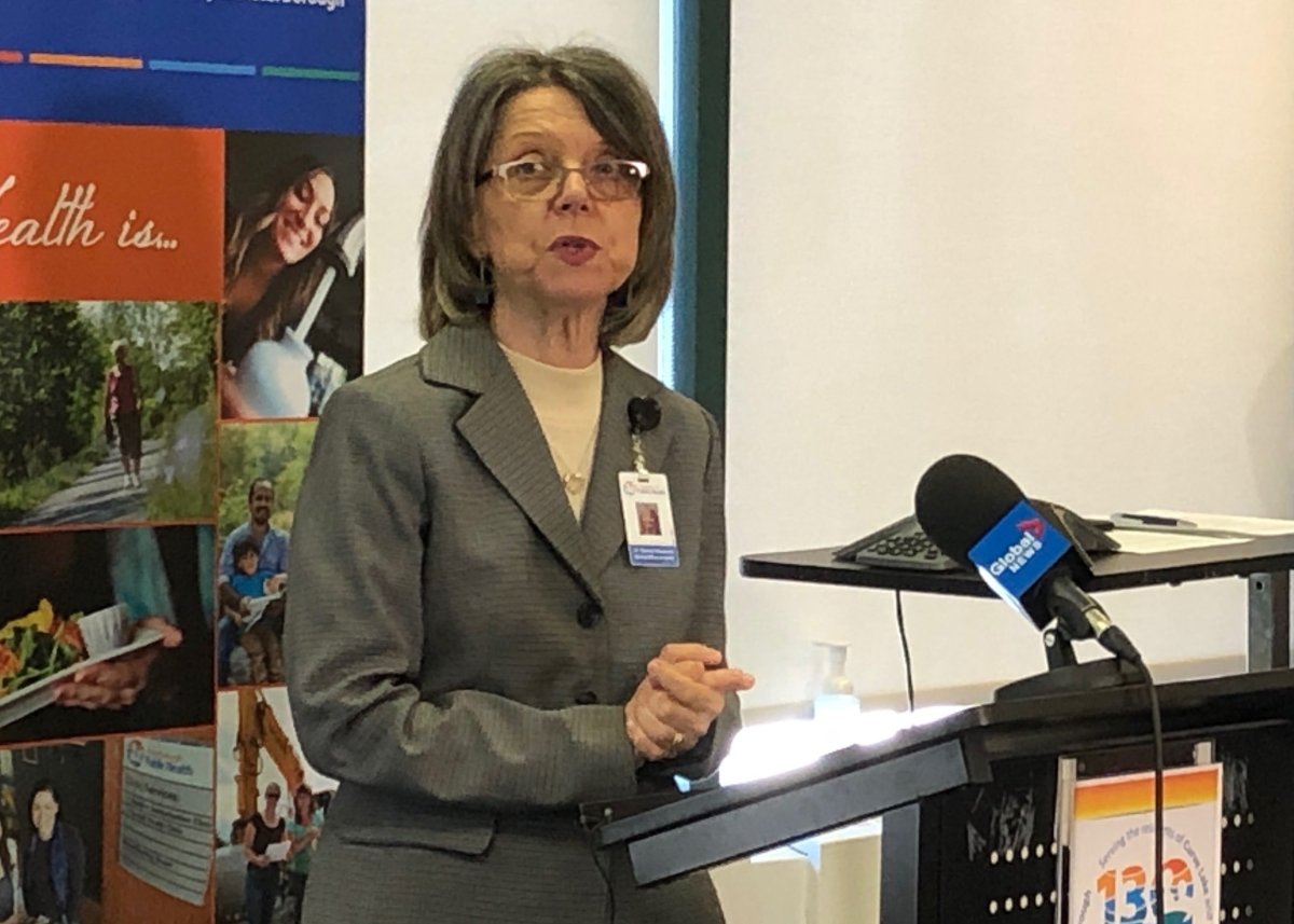 Dr. Rosana Salvaterra, Peterborough Public Health's medical officer of health, outlines the latest in the coronavirus pandemic during a media conference on Wednesday, April 22.