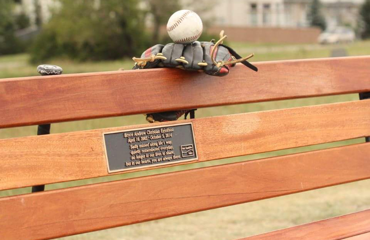 Eyjolfson’s little league baseball team donated this memorial bench near his family’s home in Calgary.