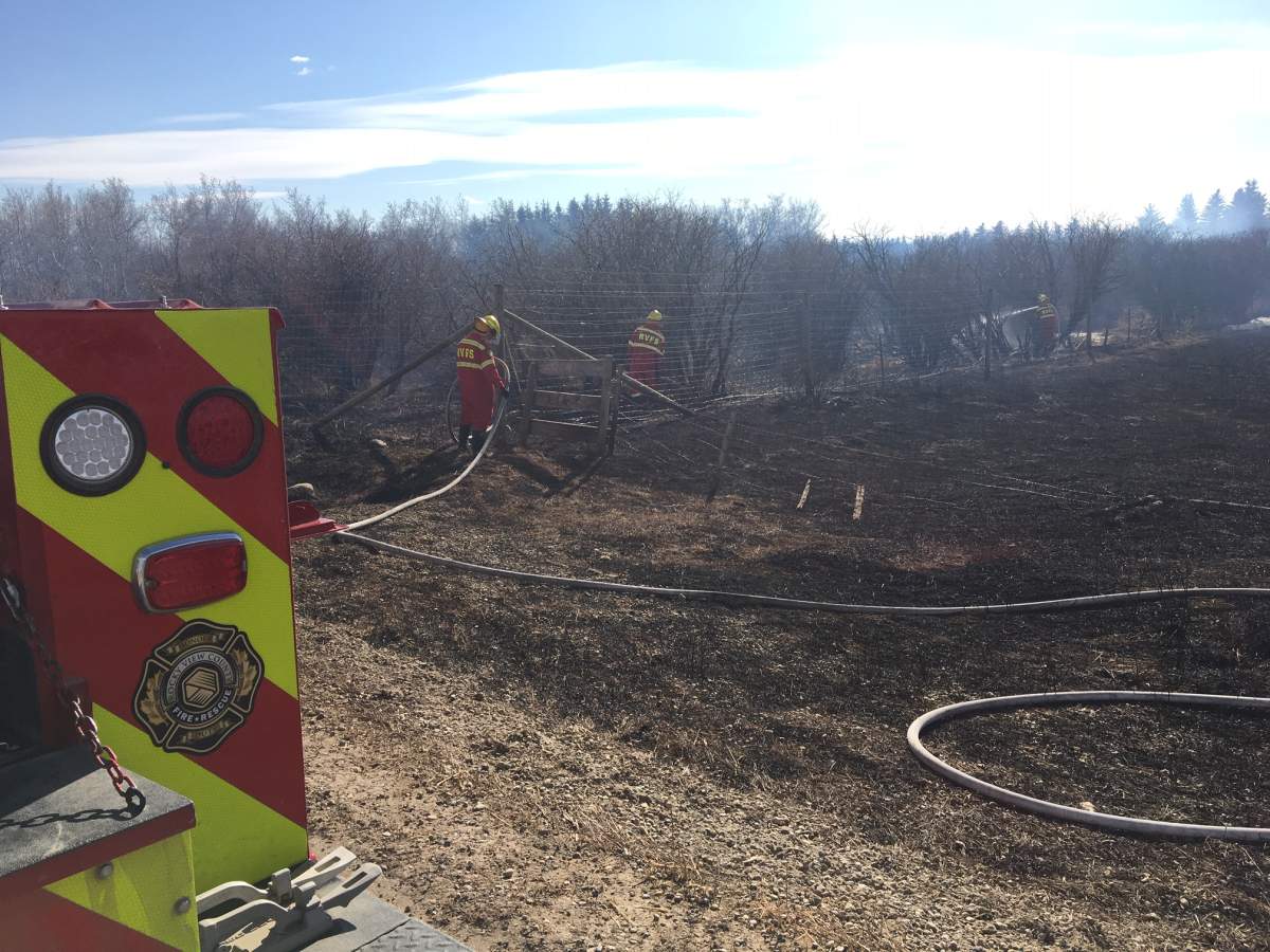 Crews from Calgary and Rocky View County responded to a grass fire on April 21, 2020.