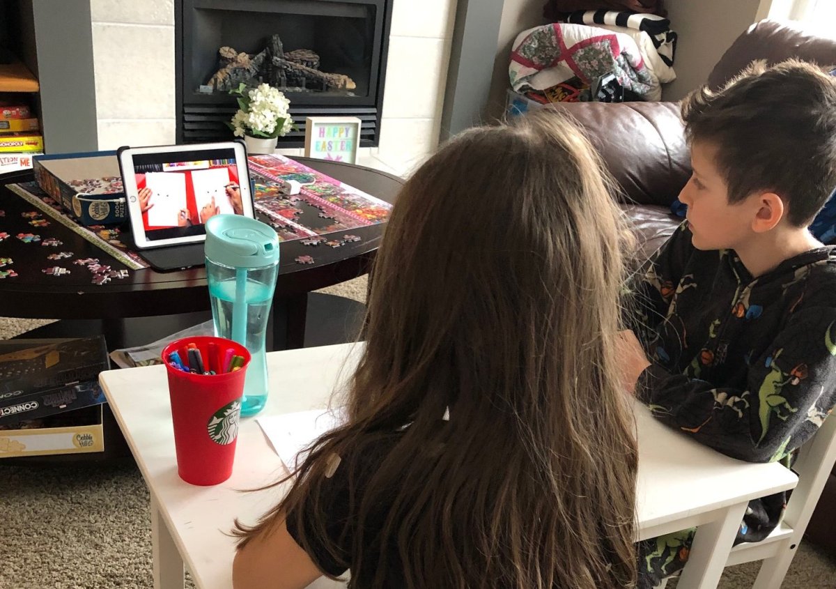 Kids in Manitoba learning from home while school is closed for the year.