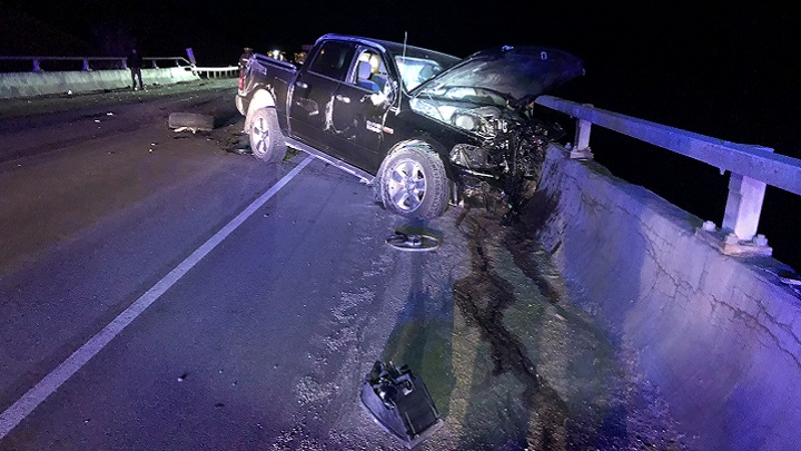 A 31-year-old was ejected from this truck after colliding with a guard rail on Highway 10 east of Fort Qu'Appelle on Sunday night. 