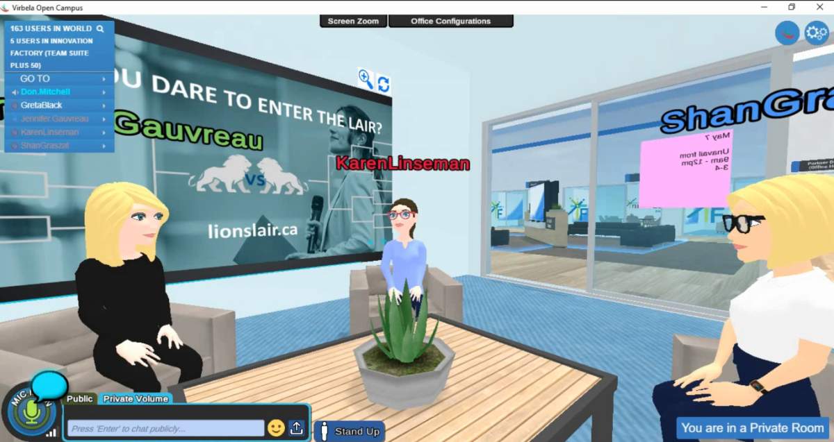 With VirBELA staff can have private meetings in their own virtual office.