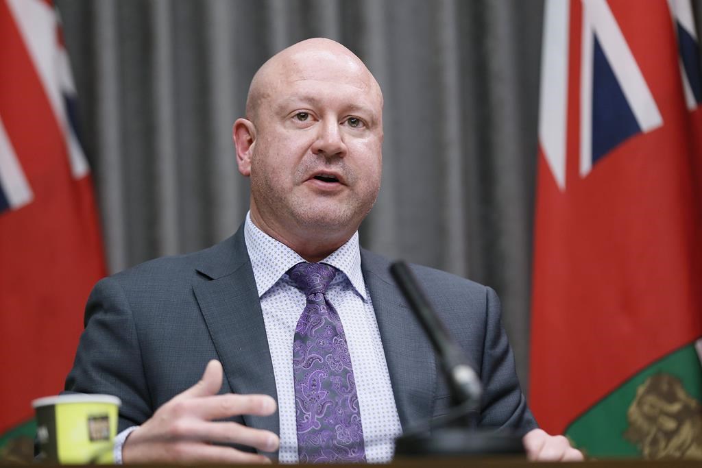 Dr. Brent Roussin, Manitoba chief public health officer, speaks during the province's COVID-19 update at the Manitoba legislature in Winnipeg Monday, March 30, 2020. THE CANADIAN PRESS/John Woods.