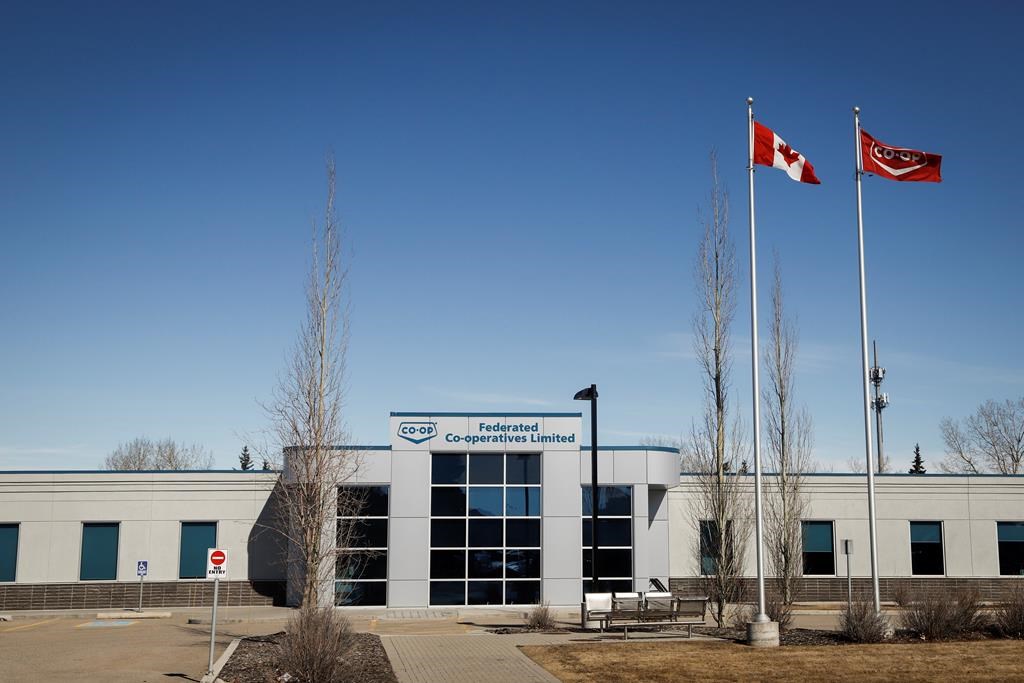The Federated Co-op warehouse in Calgary, Alta., is shown on Friday, March 27, 2020. THE CANADIAN PRESS/Jeff McIntosh.
