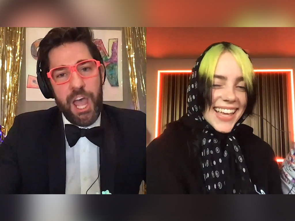 John Krasinski and Billie Eilish on the American actor's 'Some Good News' YouTube show on April 19, 2020, in the midst of the COVID-19 pandemic.