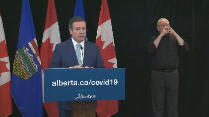 Premier Jason Kenney speaks at a news conference in Edmonton on April 6, 2020.