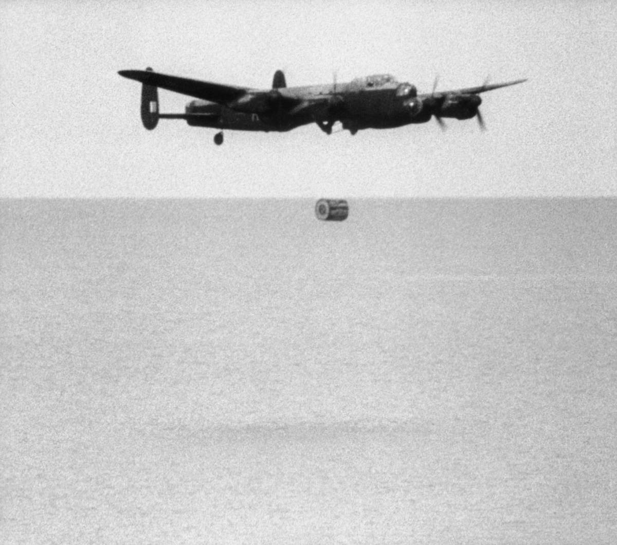 An Avro Lancaster bomber practicing for the Dam Buster raid.