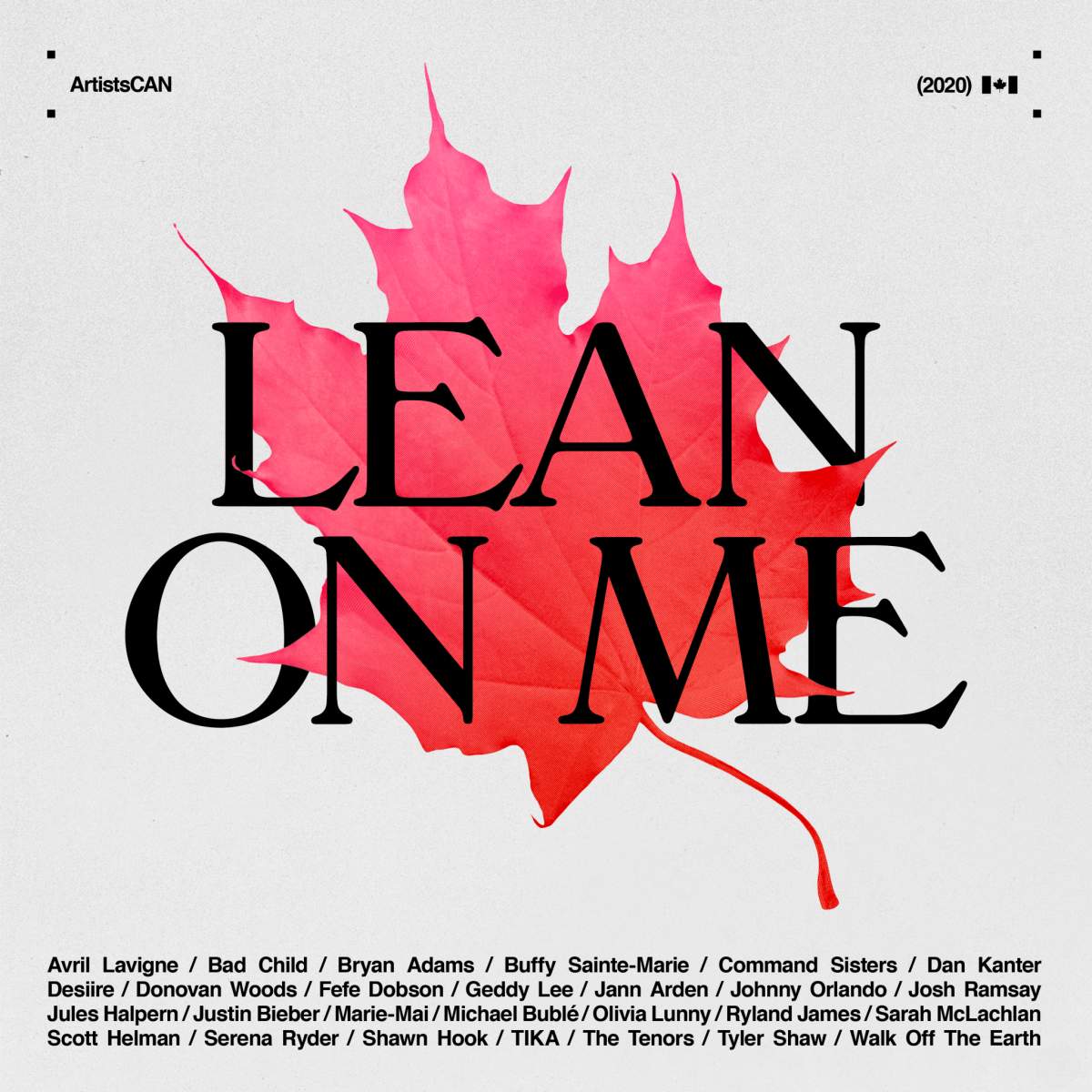 Artwork cover for the ArtistsCAN ‘Lean On Me’ cover for COVID-19 relief efforts. April 2020.