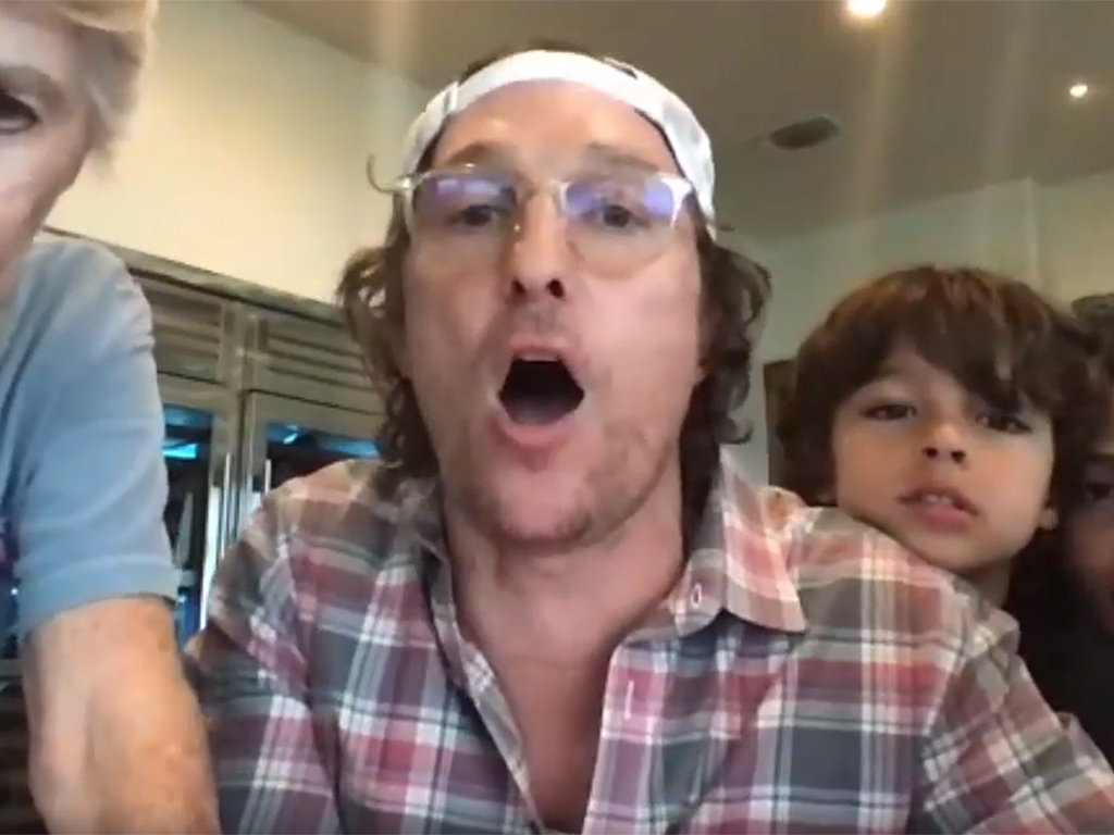 Matthew McConaughey and his family playing bingo, via Zoom, with residents of the Enclave at Round Rock Senior Living in Round Rock, Texas in the midst of the COVID-19 pandemic on April 5, 2020.