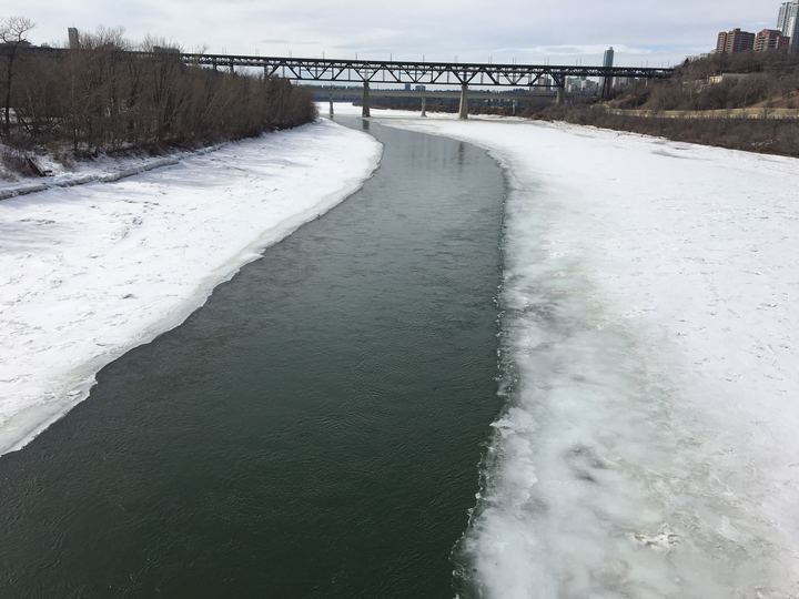 A photo of the North Saskatchewan River in Edmonton on April 9, 2020.