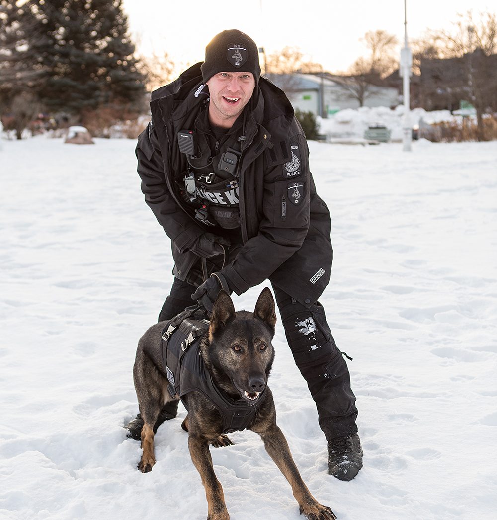Peterborough Police Service dog Isaac with Const. Robert Cowie located drugs on a trail on Jan. 24, 2023.