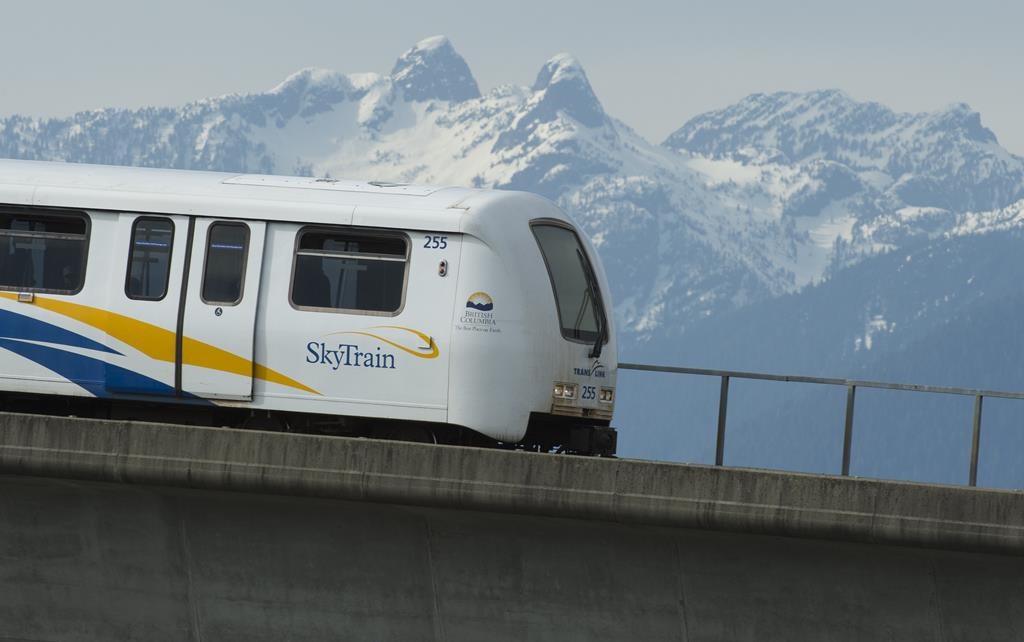 A Skytrain is pictured in Burnaby, B.C. Tuesday, April 14, 2020. 