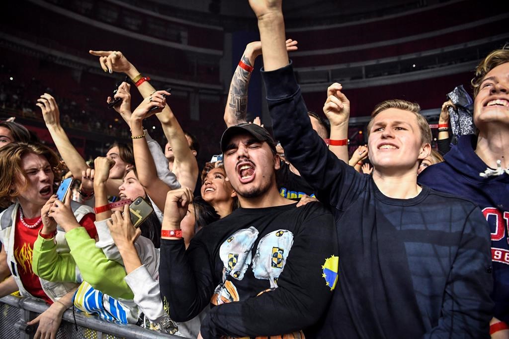 Fans cheer as American rap artist ASAP Rocky perfoms during a concert at the Stockhom Globe Arena in Stockholm, Sweden, Wednesday, Dec. 11, 2019. Live concerts are cancelled in most parts of the country for the foreseeable future, and yet Ticketmaster and other Canadian ticket portals continue to sell access to upcoming events they know aren't happening. THE CANADIAN PRESS/AP-Jessica Gow/TT via AP.