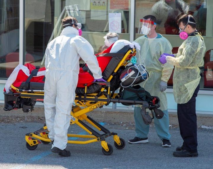 First responders bring in a patient to the emergency unit at the Verdun Hospital Wednesday April 15, 2020 in Montreal. 