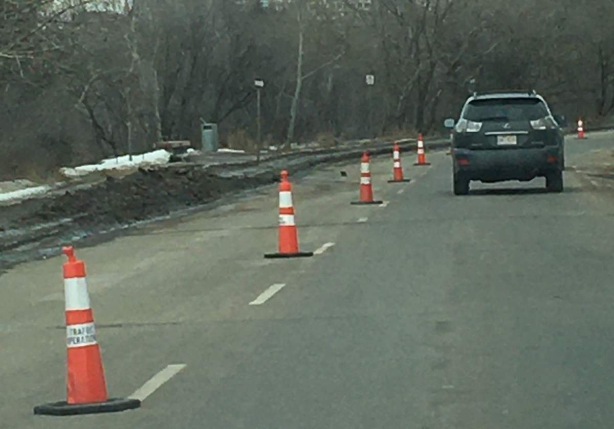 Pilots along Saskatchewan Drive in Edmonton Thursday, April 9, 2020 to promote physical distancing.
