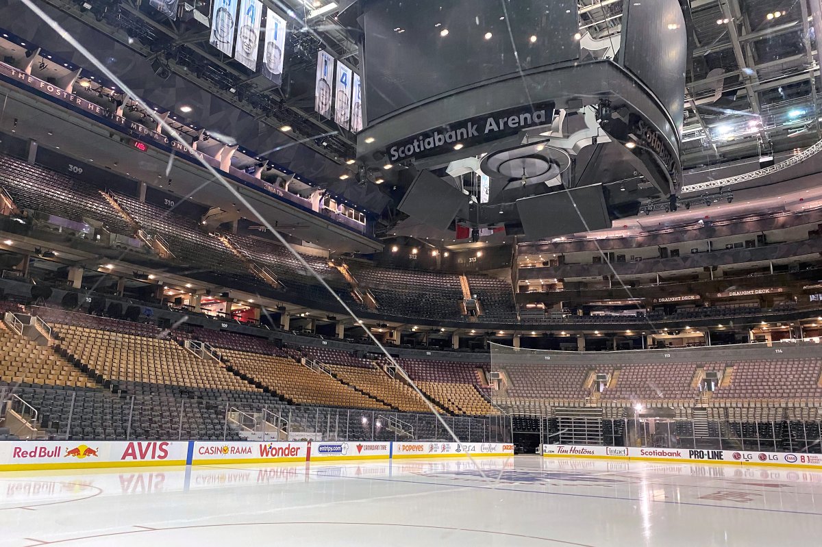 Fresh surfaced ice at Scotiabank Arena, home of the NHL's Toronto Maple Leafs.