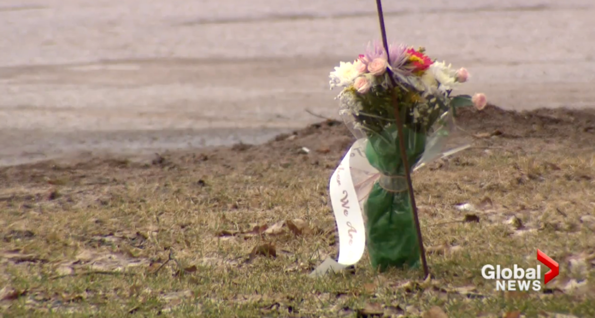 Flowers outside the Pinecrest Nursing Home in Bobcaygeon, Ont. A coronavirus outbreak has claimed the lives of 26 residents and the spouse of a resident.