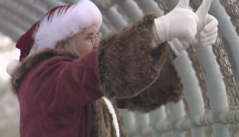 Santa spreads cheer in St. Albert, Alta. during COVID-19 pandemic, Sunday, April 5, 2020. 