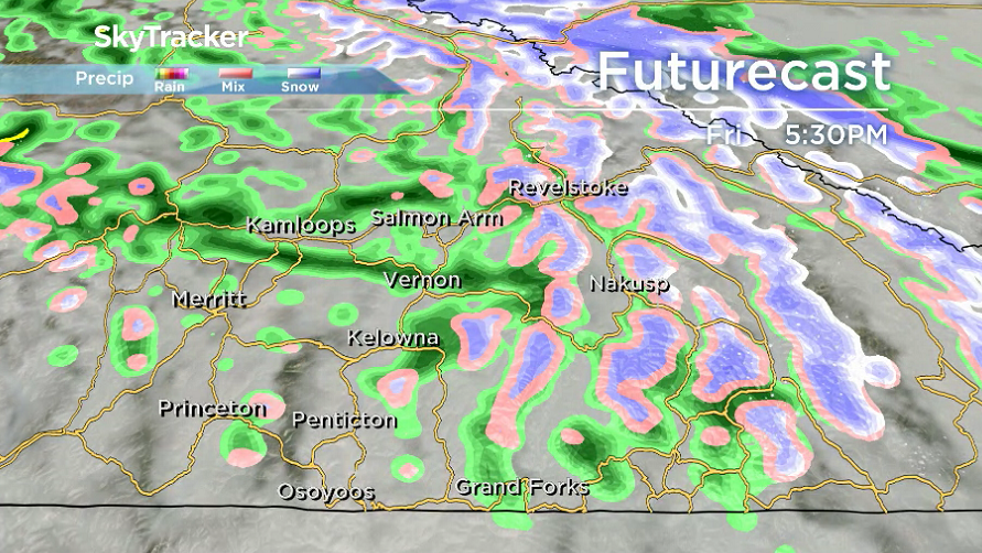 Showers are expected in much of the Central and North Okanagan Friday afternoon.