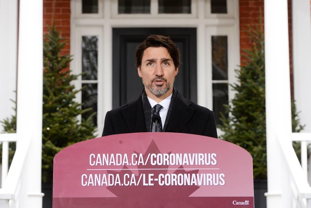 Prime Minister Justin Trudeau addresses Canadians on the COVID-19 pandemic from Rideau Cottage in Ottawa on Friday, April 3, 2020.