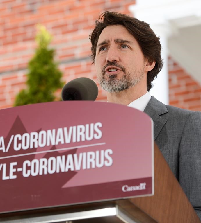 Prime Minister Justin Trudeau addresses Canadians from Rideau Cottage in Ottawa on April 29, 2020, the same day that he spoke about rapid test suppliers in the House of Commons. THE CANADIAN PRESS/Sean Kilpatrick