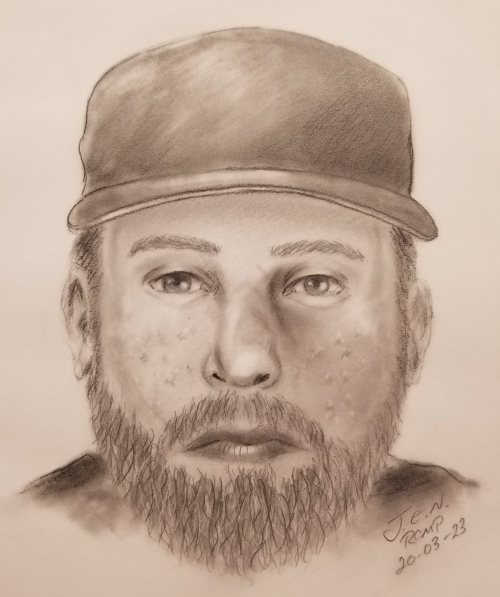 RCMP described the aggravated assault suspect as a man in his 40s with facial hair, acne scarring on his cheeks and "a weathered look.".