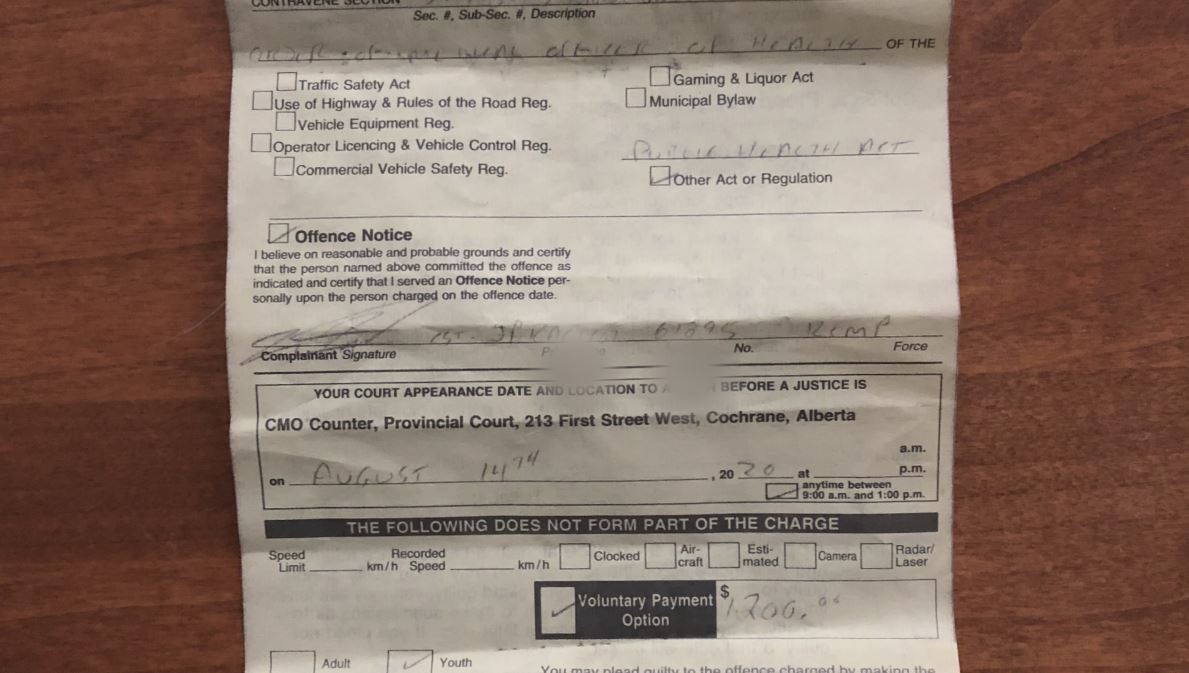 RCMP have cancelled a $1,200 fine