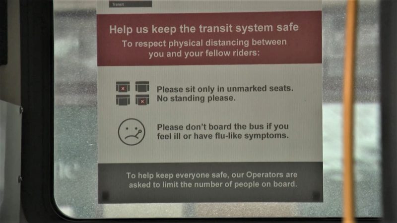 Calgary Transit explained that starting on April 1, they would be limiting seating and standing areas on buses, trains and shuttles to implement a two-metre distance between riders.