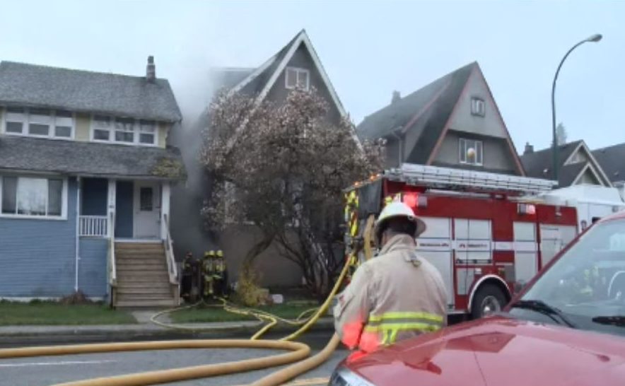 Vancouver fire crews at the scene of a house fire in East Vancouver April 5, 2020, one of two fires crews attended this morning.