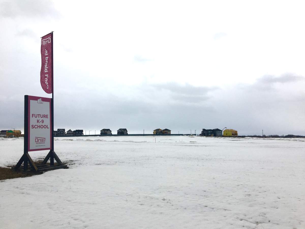 The location in southwest Edmonton's Windermere-Keswick area where a K-9 school will built. April 14, 2020. 