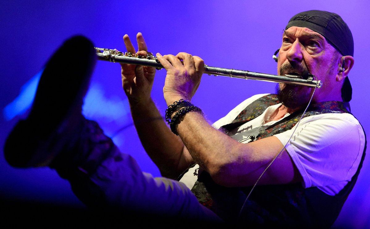 British singer, composer, texter, flutist and guitarist Ian Anderson performs with his band Jethro Tull on the Stravinski Hall stage during the 46th Montreux Jazz Festival, in Montreux, Switzerland, on July 1, 2012.