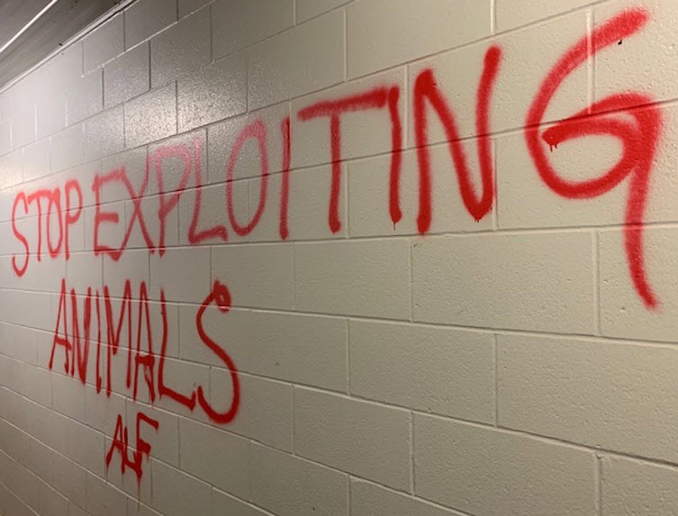 Wellington County OPP say a University of Guelph research facility in Puslinch was tagged with animal rights graffiti.