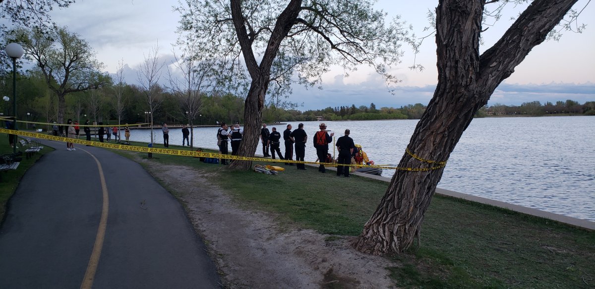 First responders search for a body in Regina's Wascana Park on the evening of Thursday, May 21. 