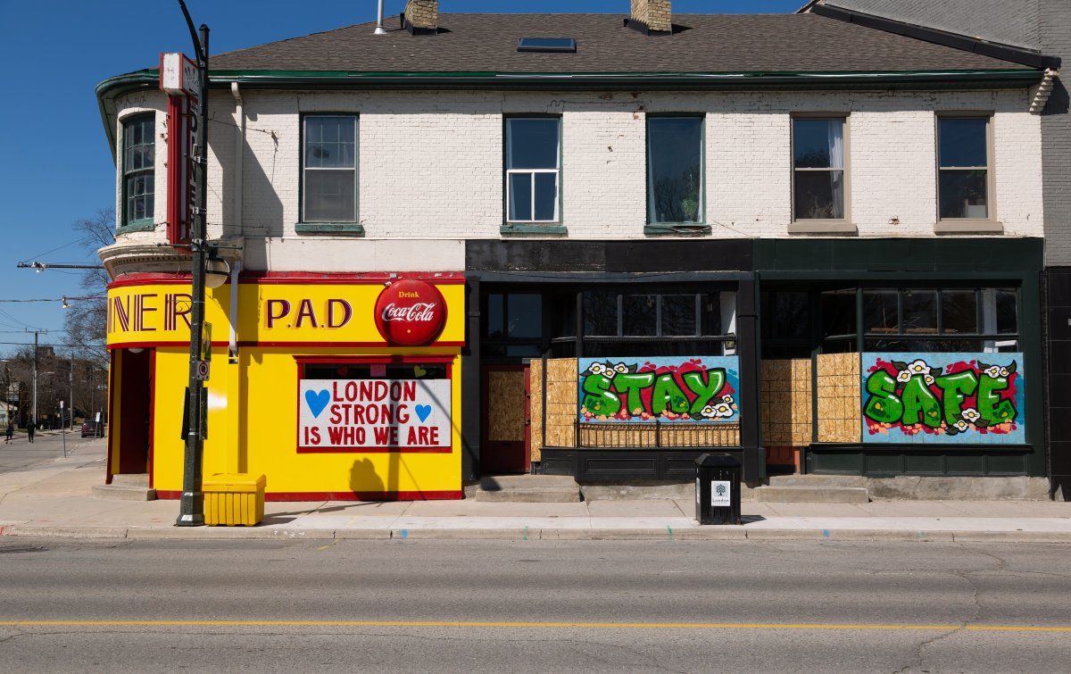 Boarded up and temporarily closed, Prince Albert's diner windows send messages of hope and support during the COVID-19 pandemic in London, Ont, on April 20, 2020. 