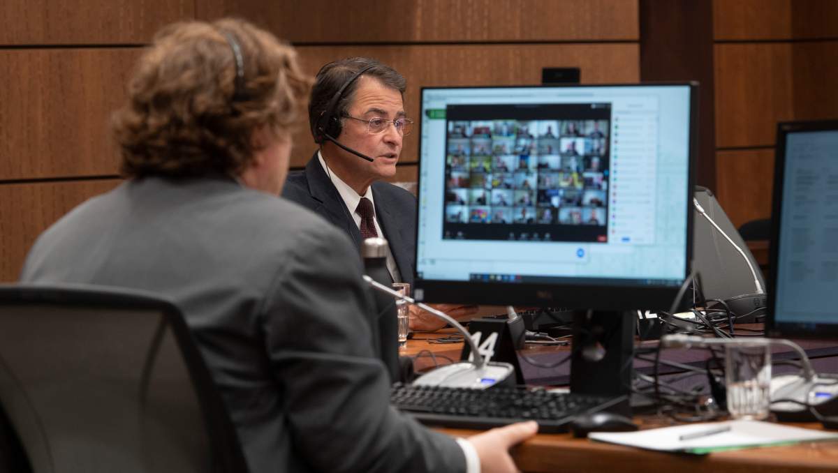 Speaker of the House of Commons Anthony Rota speaks during a virtual session of Parliament Tuesday April 28, 2020 in Ottawa. 
